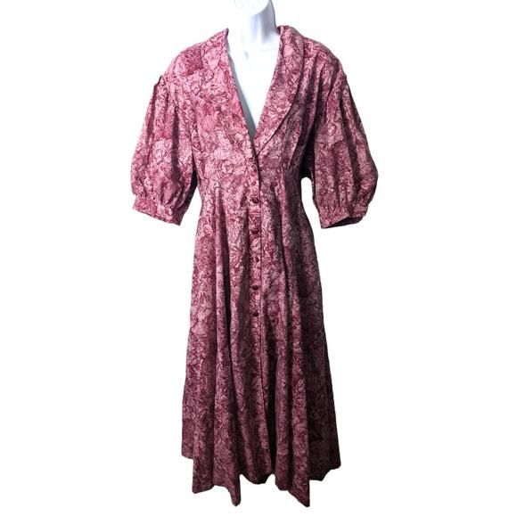 Vintage 80's Vogue Designer Original Midi Dress Pink Button Front Prairie Puff - Picture 1 of 11